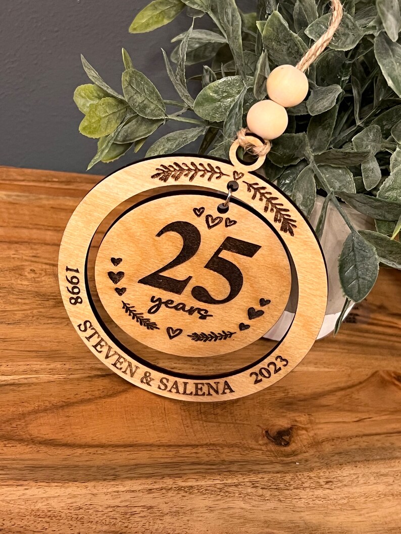 Personalized Wedding Anniversary Ornament, Wood Christmas ornament gift 50th, 40th, 30th, 20th, 10th, 5th anniversary, any anniversary image 3