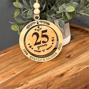 Personalized Wedding Anniversary Ornament, Wood Christmas ornament gift 50th, 40th, 30th, 20th, 10th, 5th anniversary, any anniversary image 2