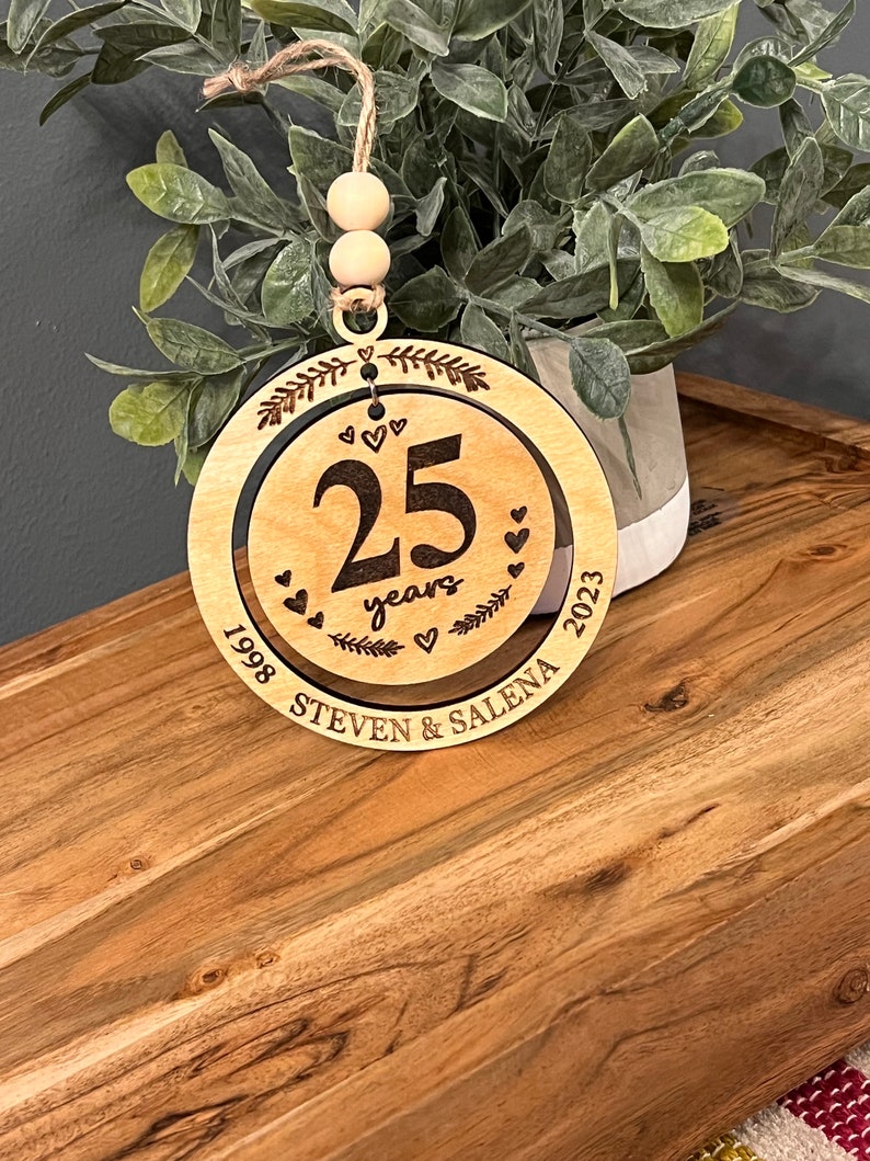 Personalized Wedding Anniversary Ornament, Wood Christmas ornament gift 50th, 40th, 30th, 20th, 10th, 5th anniversary, any anniversary image 2