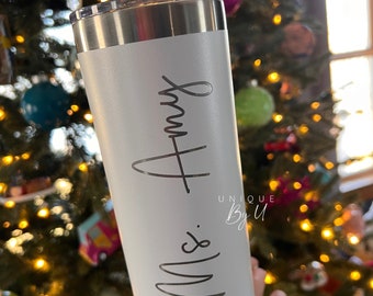 Personalized 22oz Skinny Tumbler, Laser Engraved Cup, Gift For Her, 22 oz Travel Mug Teacher, Daycare Gift,  Christmas Gift Custom Cup