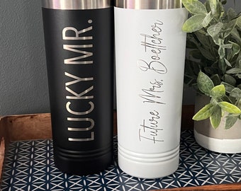 Engagement Gift Tumbler Set Personalized Name Wedding Gift Laser Engraved 22 oz Skinny Tumbler