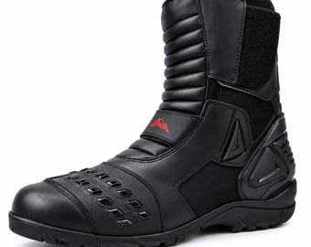 CE Certified Motorcycle Racing Boots Black Leather Protective Riding Boots