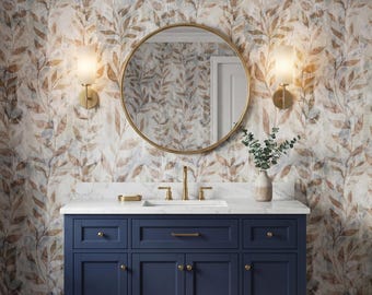 Papel pintado rústico con hojas en tonos tierra, decoración botánica para el hogar, autoadhesivo, tradicional.
