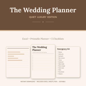 Wedding Budget Planner Excel Google Sheets | Printable Wedding Planner PDF | Checklists Bundle | Quiet Luxury Mocha