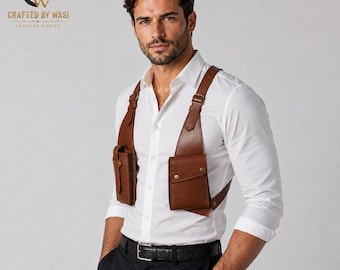 Leather Crossbody Phone Bag with Dual Pockets | Travel Wallet | Gift for Him