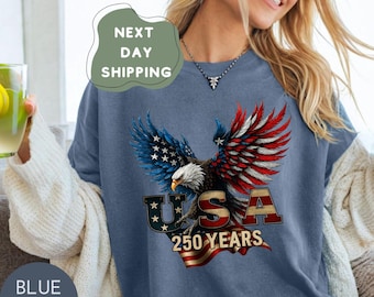 USA 250 Years Eagle Shirt, Comfort Colors Patriotic Tee, 1776 America 2026 Flag Wings, Bald Eagle 4th July Freedom Gift Tee Top