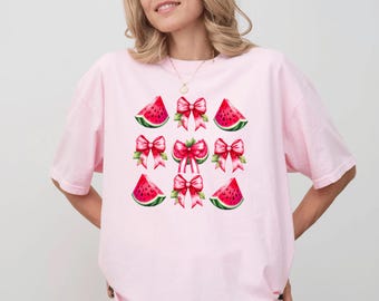 Comfort Colors Shirt Coquette Watermelon Bow, Summer Fruit Aesthetic Tee, Cottagecore Girly Watermelon Shirt, Farmers Market Vibes