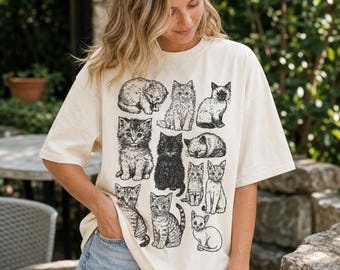 Cats 90s Vintage Tattoo Style Tshirt, Retro Comfort Colors® Kitten Shirt, Cat Lovers Gift, Cute Cat Shirts,Nature Unisex Adult Pet Shirt