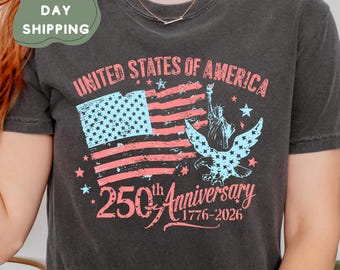 Comfort Colors 250th Anniversary America Shirt - Bald Eagle and Flag Graphic Tee