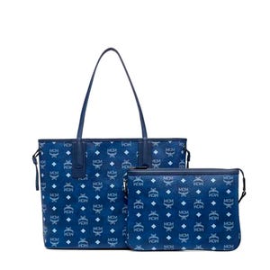 MCM donkerblauwe draagtas met Visetos-monogram | West-Duitse schoudertas uit de jaren 90