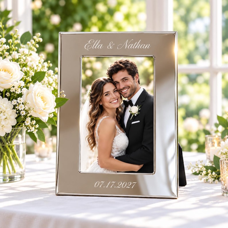 Engraved Metal Designs Personalized Picture Frame, Engraved Silver Metal Photo Frame With Name ...
