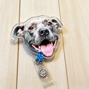 Custom Pet Portrait Badge Reel, Customed ID Holder, Retractable Metal Clip Tag, Work Gifts