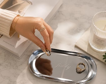 Personalized Engraved Ring Dish, Custom Trinket Catch‑All Tray, Gold or Silver Jewelry Dish, Bridesmaid Gift, Vanity Table Decor