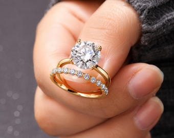 3 Piece Cubic Zirconia Ring Set, Stackable Engagement Wedding Band, Dainty Promise Ring