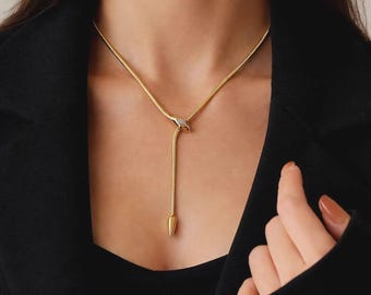 Collar tipo lariat de serpiente de oro de 18 quilates / Cadena en Y ajustable