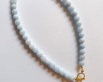Cove Necklace | Aquamarine Jade & Freshwater Pearl Necklace | Gold Filled | Handmade Coastal Jewelry