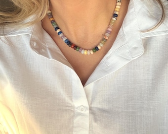 Bazaar Necklace | Mixed Gemstone Rondelle Beads | Silver Filled | Handmade