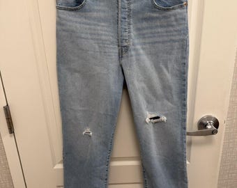 Jeans Levi's Ribcage Straight Ankle, azzurro chiaro, effetto invecchiato, a vita alta