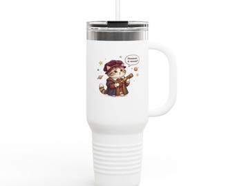 Tazza termica da viaggio con illustrazione di un gatto mago | Bicchiere isolato da 1,2 litri (40 oz)