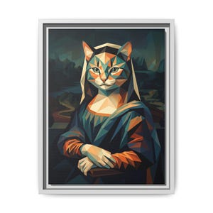 Geometric Cat Mona Lisa Canvas | Framed Matte Wall Art