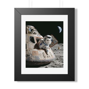 Framed Poster Retro Apollo Cat Astronaut on the Moon