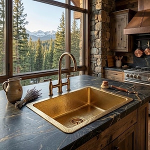 Hammered Brass Kitchen Sink | Custom Rectangular Unlacquered Brass Basin | Drop In or Undermount Farmhouse Sink | Handmade Moroccan Sink