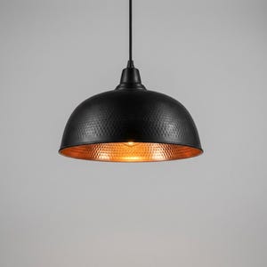 Hammered Copper Pendant Light, Moroccan Hanging Lamp, Black Dome Light Fixture, Handcrafted Kitchen Island Lighting,Rustic Ceiling Art Decor