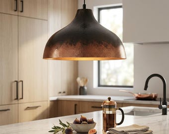 Lámpara de cobre hecha a mano con forma de lágrima, lámpara colgante marroquí, luminaria rústica negra degradada, iluminación de techo artesanal, arte para isla de cocina industrial