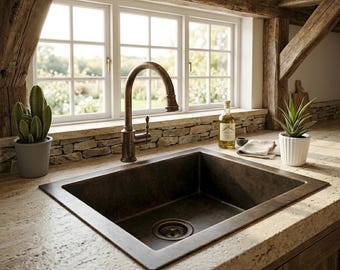 Lavello in rame liscio realizzato a mano / Lavabo da cucina rustico stile fattoria / Lavello in rame marocchino antico su misura / Lavabo da incasso sottotop