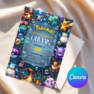 Birthday invitation Pokemon instant download digital invite Pokémon card themed invitation for birthday party, canva Digital Download