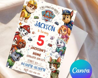 Editable Paw-ty Birthday Invitation | Puppy Party Invite | Canva Digital Download | Kids Birthday Party Invitation
