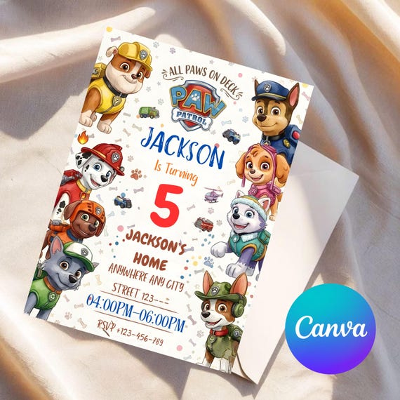 Editable Paw-ty Birthday Invitation | Puppy Party Invite | Canva Digital Download | Kids Birthday Party Invitation