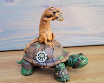 Tortoise with Lizard Sculpture