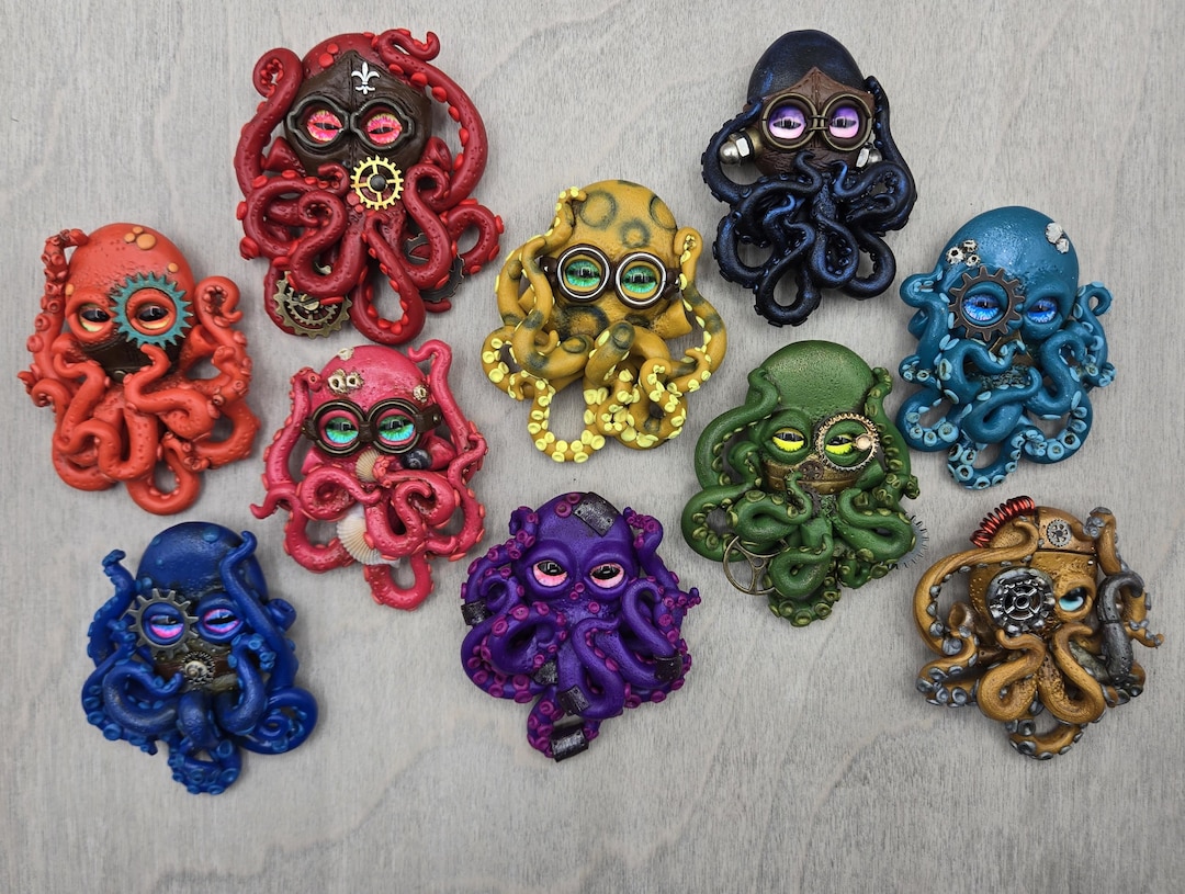 Hand Sculpted Polymer Clay Octopus Magnets - Etsy