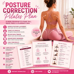 Posture Correction Pilates Plan PDF | 8 Week Program | Fix Forward Head Rounded Shoulders Back Pain Printable Home Workout
