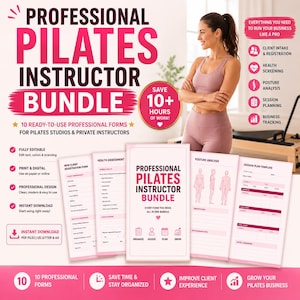 Pilates Instructor Bundle | 10 Professional Client Forms | Studio Templates PDF New Client Body Measurement Health Assessment