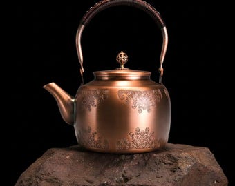 Juego de tetera de cobre hecha a mano, tetera turca, tetera de cobre grabada, juego de tetera tradicional, regalo para la decoración del hogar.