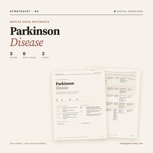 Parkinson Disease Pharmacy Study Guide | NAPLEX Drug Reference Chart | PharmD Study Notes | Color + Print Edition