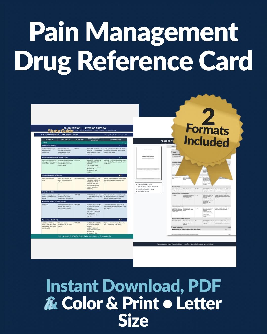 Reference Guide Nsaids Pain Management Drug Reference Card | NAPLEX Study Guide | Opioids ...