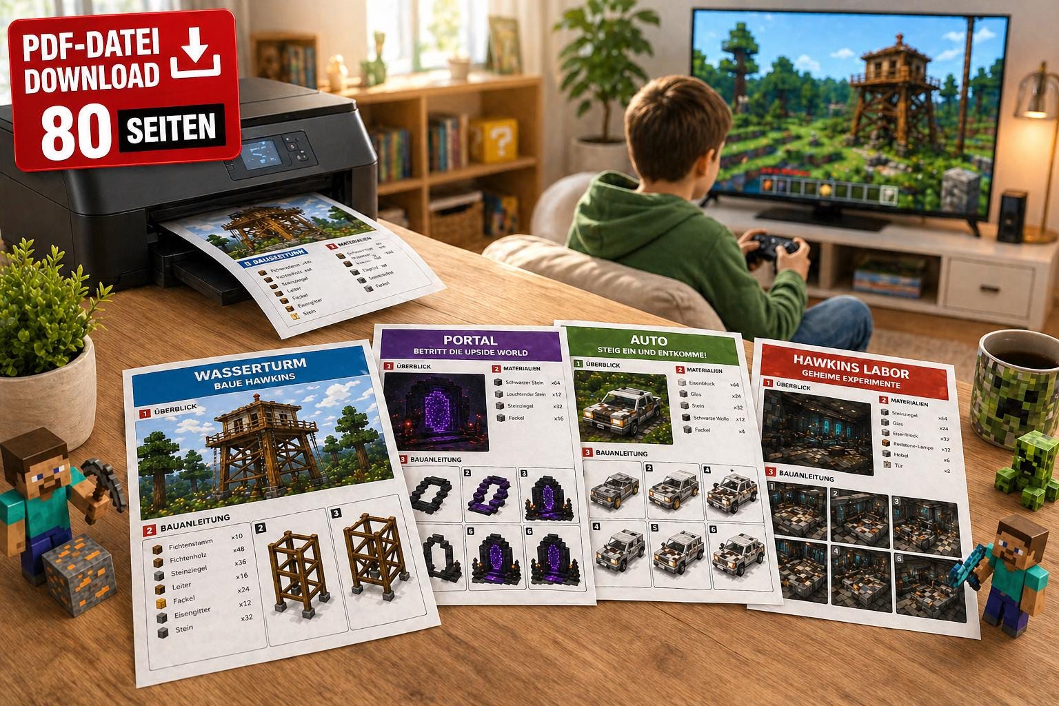 Minecraft Building Instructions PDF for Kids – Upside World Level 2 (73 ...