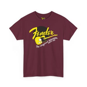 Fender Script gitaar-T-shirt | Vintage Fender-logo, oranje rockshirt afbeelding 7