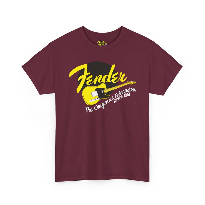Fender Script gitaar-T-shirt | Vintage Fender-logo, oranje rockshirt afbeelding 7