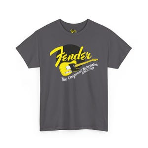 Fender Script gitaar-T-shirt | Vintage Fender-logo, oranje rockshirt afbeelding 10
