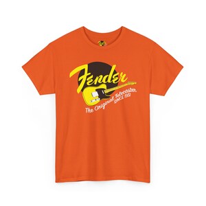 Fender Script gitaar-T-shirt | Vintage Fender-logo, oranje rockshirt afbeelding 6