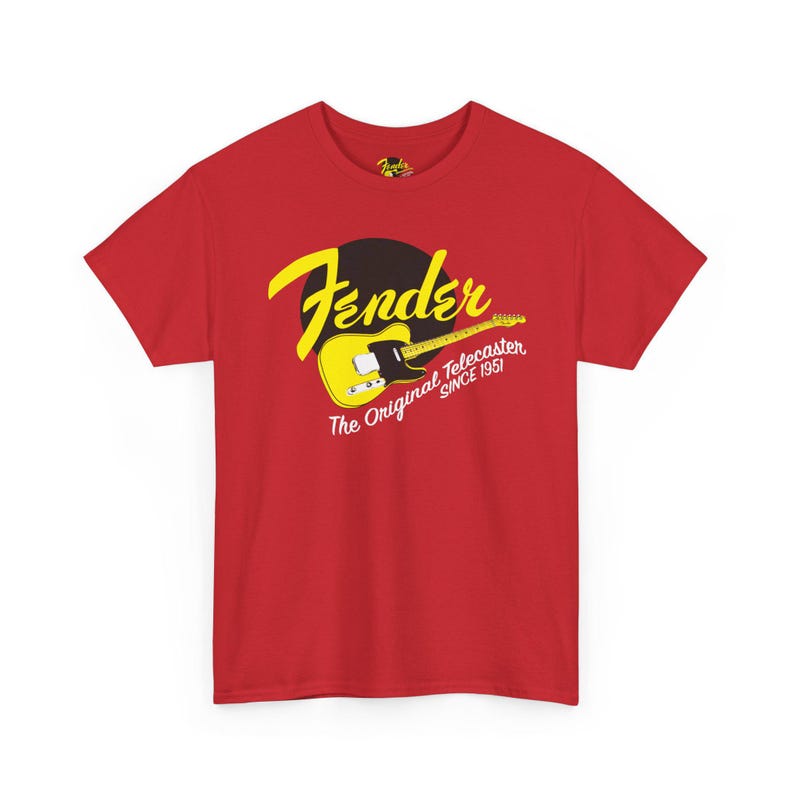 Fender Script gitaar-T-shirt | Vintage Fender-logo, oranje rockshirt afbeelding 14