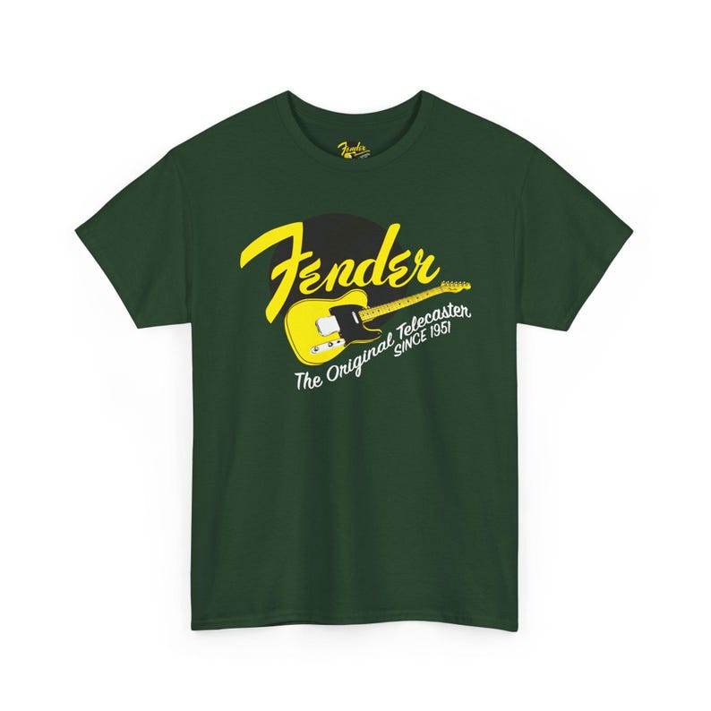 Fender Script gitaar-T-shirt | Vintage Fender-logo, oranje rockshirt afbeelding 9
