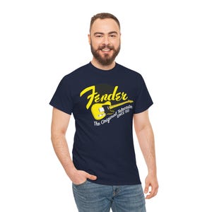 Fender Script gitaar-T-shirt | Vintage Fender-logo, oranje rockshirt afbeelding 5