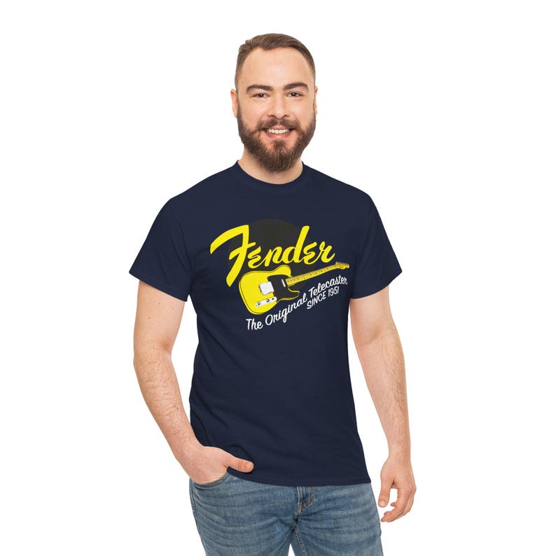 Fender Script gitaar-T-shirt | Vintage Fender-logo, oranje rockshirt afbeelding 5