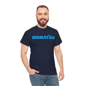 Komatsu Logo Tee | Construction Brand Shirt, Blue Text on Black image 5