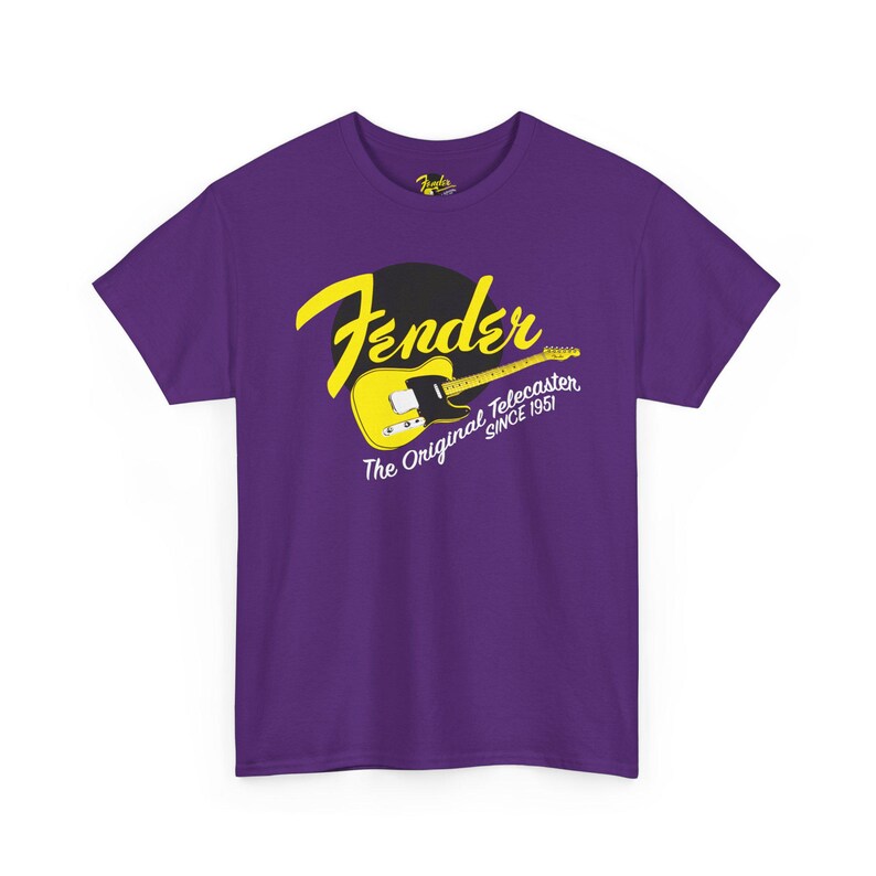 Fender Script gitaar-T-shirt | Vintage Fender-logo, oranje rockshirt afbeelding 13